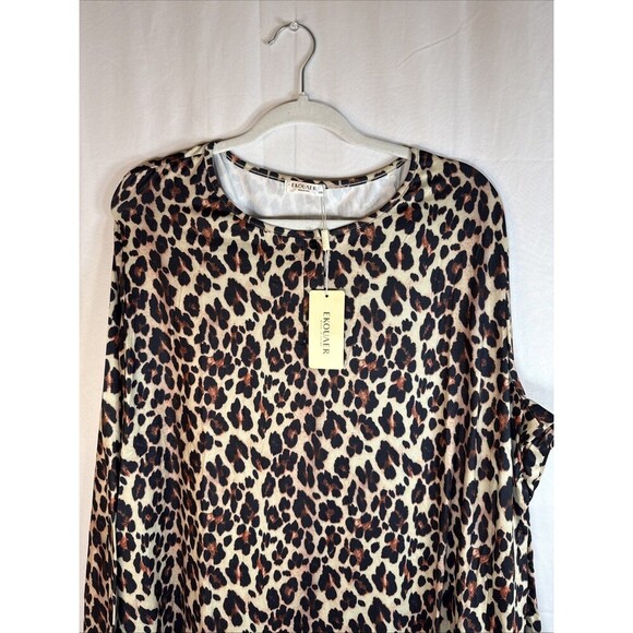 Ekouaer Leopard Print Long Sleeve Night Gown Size XXL NWT - Picture 8 of 13